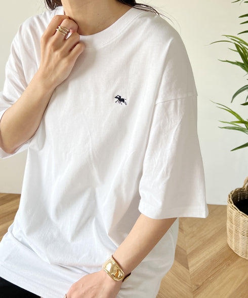 【POLO CHAMPS/ポロチャンプス】 別注 オーバーサイズ ワンポイント刺繍 クルーネック半袖Tシャツ | MD2232002 | ホワイト