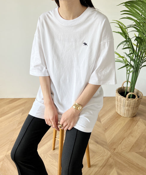 【POLO CHAMPS/ポロチャンプス】 別注 オーバーサイズ ワンポイント刺繍 クルーネック半袖Tシャツ | MD2232002 | ホワイト