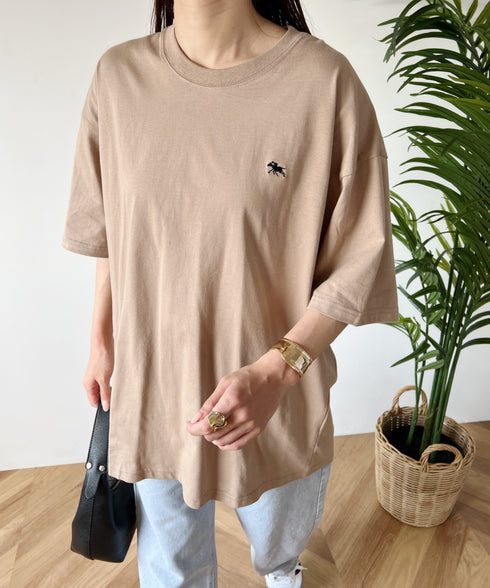 【POLO CHAMPS/ポロチャンプス】 別注 オーバーサイズ ワンポイント刺繍 クルーネック半袖Tシャツ | MD2232002 | ベージュ