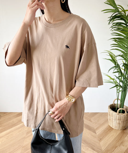 【POLO CHAMPS/ポロチャンプス】 別注 オーバーサイズ ワンポイント刺繍 クルーネック半袖Tシャツ | MD2232002 | ベージュ