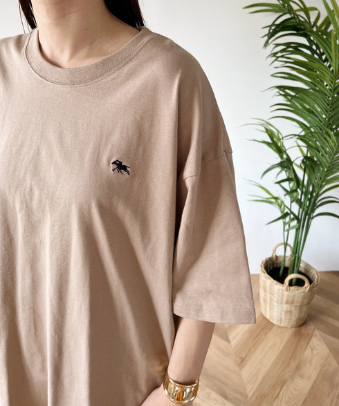 【POLO CHAMPS/ポロチャンプス】 別注 オーバーサイズ ワンポイント刺繍 クルーネック半袖Tシャツ | MD2232002 | ベージュ