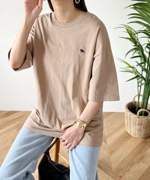 【POLO CHAMPS/ポロチャンプス】 別注 オーバーサイズ ワンポイント刺繍 クルーネック半袖Tシャツ | MD2232002 | ベージュ
