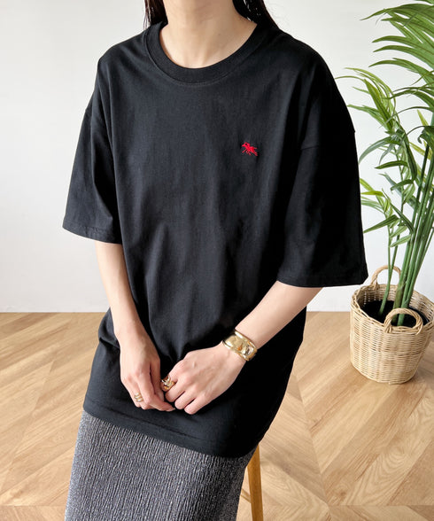 【POLO CHAMPS/ポロチャンプス】 別注 オーバーサイズ ワンポイント刺繍 クルーネック半袖Tシャツ | MD2232002 | ブラック