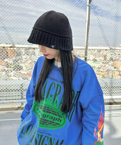 VARZAR(バザール)/Monogram Label Wool Knit Bucket Hat/モノグラム ラベル ウール ニット バケットハット | IL5233053 | ブラック