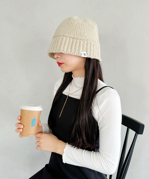 VARZAR(バザール)/Monogram Label Wool Knit Bucket Hat/モノグラム ラベル ウール ニット バケットハット | IL5233053 | ベージュ