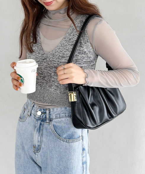 tack desigh leather shoulder bag／2WAYタックデザインPUショルダーバッグ | UN1233730 | ブラック