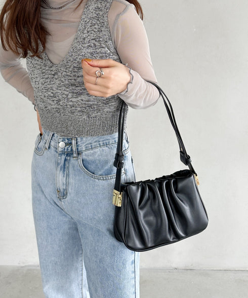 tack desigh leather shoulder bag／2WAYタックデザインPUショルダーバッグ | UN1233730 | ブラック
