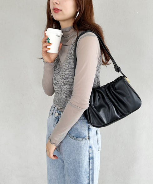 tack desigh leather shoulder bag／2WAYタックデザインPUショルダーバッグ | UN1233730 | ブラック