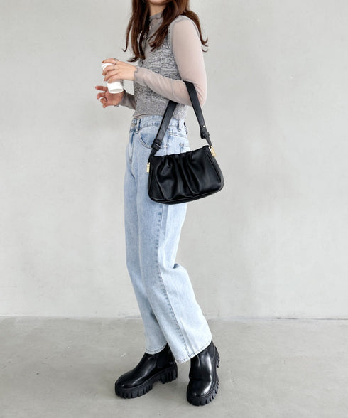 tack desigh leather shoulder bag／2WAYタックデザインPUショルダーバッグ | UN1233730 | ブラック