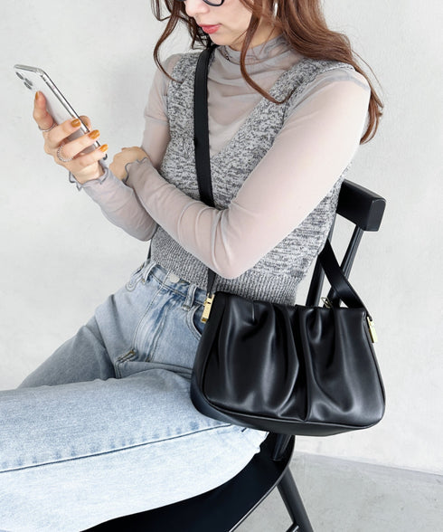 tack desigh leather shoulder bag／2WAYタックデザインPUショルダーバッグ | UN1233730 | ブラック