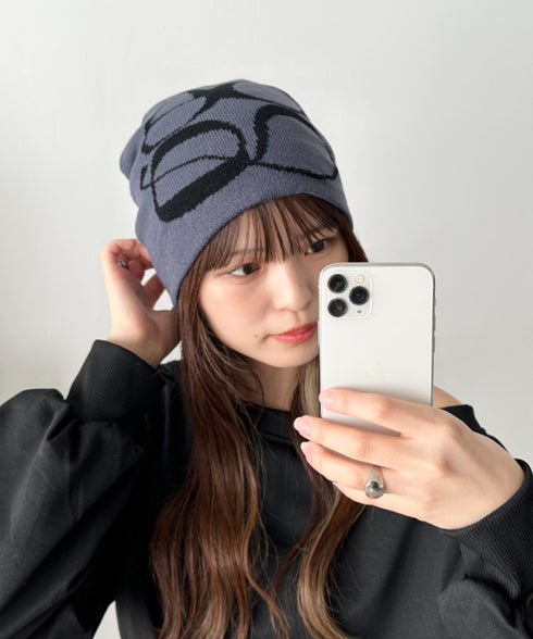 モチーフジャガードビーニー | CL5233818 | チャコールグレー