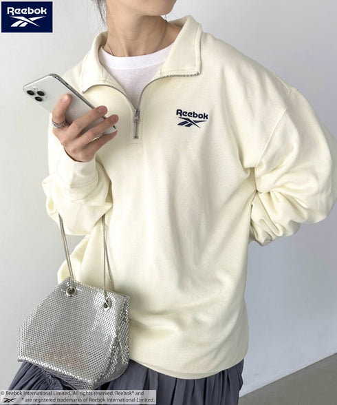 【WEB限定 別注】Reebok(リーボック)/ワンポイント 刺繍ロゴ ハーフジップ スウェット プルオーバー | IM2234030 | アイボリー