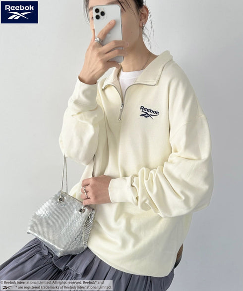 【WEB限定 別注】Reebok(リーボック)/ワンポイント 刺繍ロゴ ハーフジップ スウェット プルオーバー | IM2234030 | アイボリー