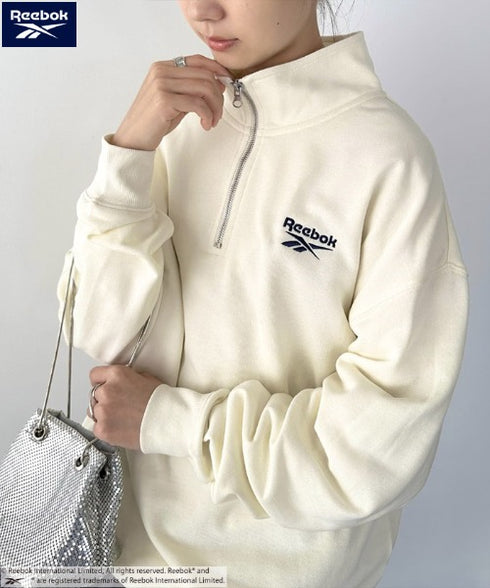【WEB限定 別注】Reebok(リーボック)/ワンポイント 刺繍ロゴ ハーフジップ スウェット プルオーバー | IM2234030 | アイボリー