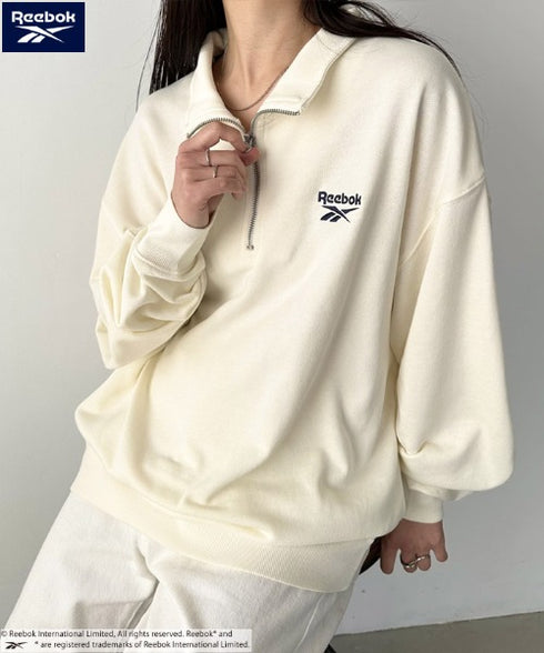 【WEB限定 別注】Reebok(リーボック)/ワンポイント 刺繍ロゴ ハーフジップ スウェット プルオーバー | IM2234030 | アイボリー