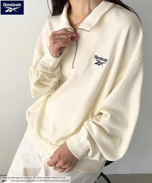 【WEB限定 別注】Reebok(リーボック)/ワンポイント 刺繍ロゴ ハーフジップ スウェット プルオーバー | IM2234030 | アイボリー