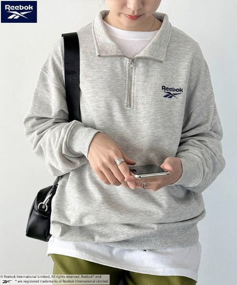 【WEB限定 別注】Reebok(リーボック)/ワンポイント 刺繍ロゴ ハーフジップ スウェット プルオーバー | IM2234030 | グレー
