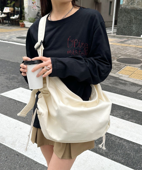 ドローコードギャザーキャンバスショルダーバッグ | CL12410114 | アイボリー