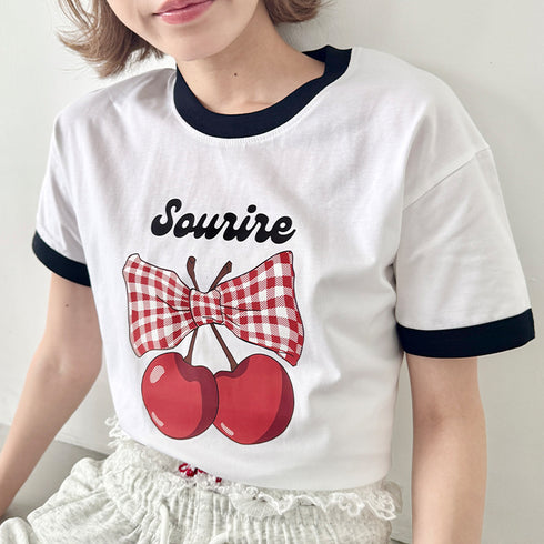チェリーリボン半袖リンガーTシャツ | SL2252019 | ブラック
