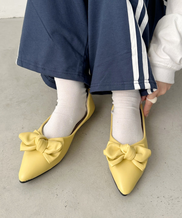 【22.5cm～24.5cm】リボンポインテッドトゥパンプス | CL32410262 | イエロー
