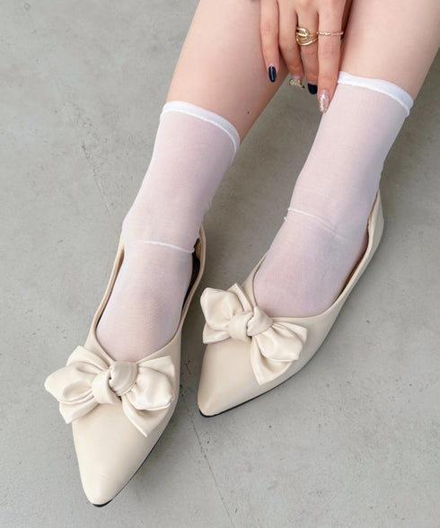 【22.5cm～24.5cm】リボンポインテッドトゥパンプス | CL32410262 | アイボリー
