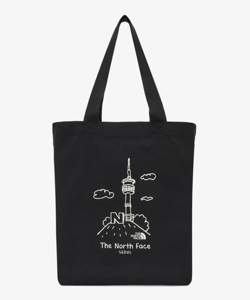 国内未発売 THE NORTH FACE(ザ・ノースフェイス)/A4対応 大容量 プリント コットン キャンバストートバッグ/TNF COTTON TOTE SEOUL | IM12410399 | ブラック系その他