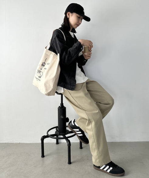 国内未発売 THE NORTH FACE(ザ・ノースフェイス)/A4対応 大容量 プリント コットン キャンバストートバッグ/TNF COTTON TOTE SEOUL | IM12410399 | クリーム