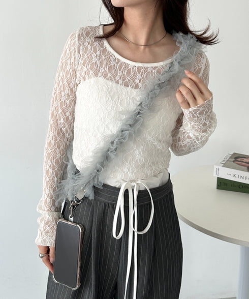 【７色展開】チュールフリルスマホショルダー | CL6241515 | グレー