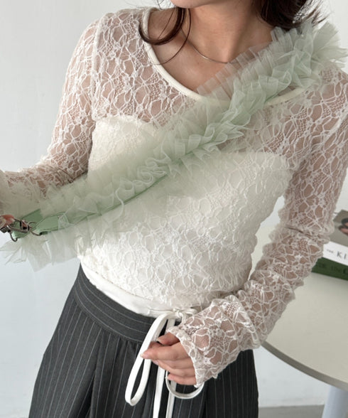 【７色展開】チュールフリルスマホショルダー | CL6241515 | グリーン