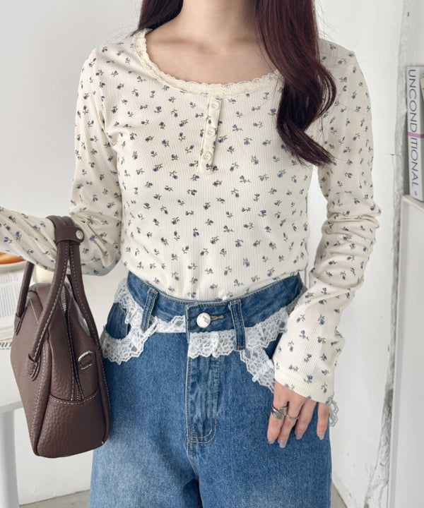 レースフラワーヘンリーネックトップス | NU2243094 | アイボリー