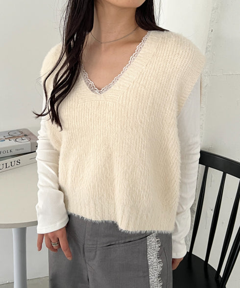 シャギーVネックニットベスト | CL2243114 | アイボリー