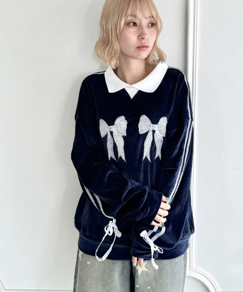 サイドラインリボンベロアラガートップス | NU2243199 | ネイビー