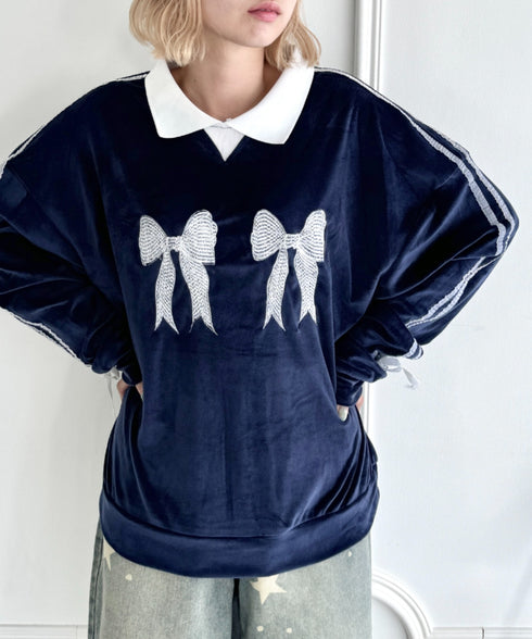 サイドラインリボンベロアラガートップス | NU2243199 | ネイビー