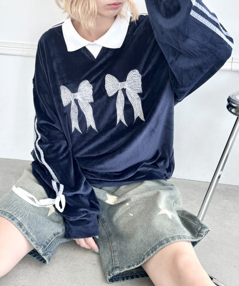 サイドラインリボンベロアラガートップス | NU2243199 | ネイビー