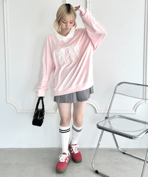 サイドラインリボンベロアラガートップス | NU2243199 | ピンク