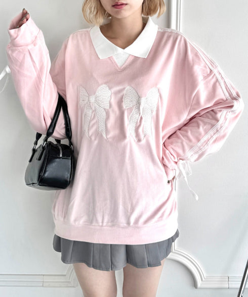 サイドラインリボンベロアラガートップス | NU2243199 | ピンク