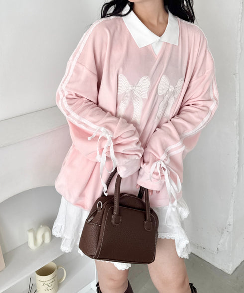 サイドラインリボンベロアラガートップス | NU2243199 | ピンク