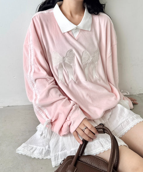 サイドラインリボンベロアラガートップス | NU2243199 | ピンク