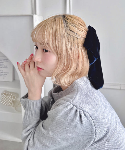 【8色展開】DOLLベロアリボンバレッタ | LO4244021 | ネイビー