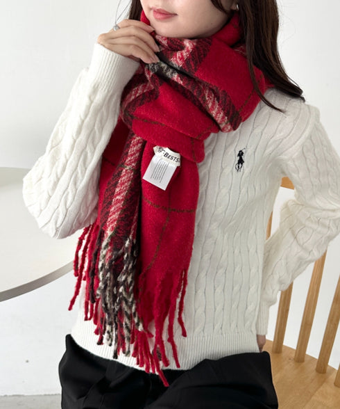 シンプルタータンチェックマフラー | CL6244015 | レッド
