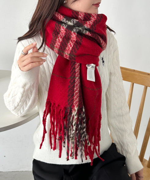 シンプルタータンチェックマフラー | CL6244015 | レッド