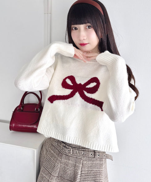 リボンジャガードニットトップス | LO2244062 | オフホワイト