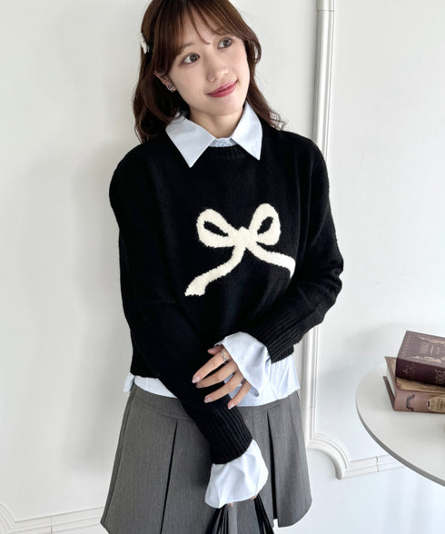 リボンジャガードニットトップス | LO2244062 | ブラック