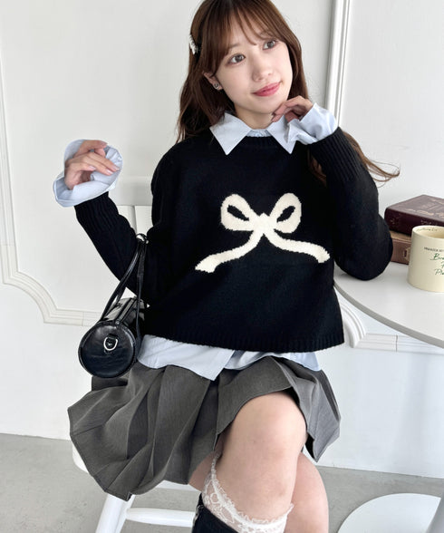 リボンジャガードニットトップス | LO2244062 | ブラック