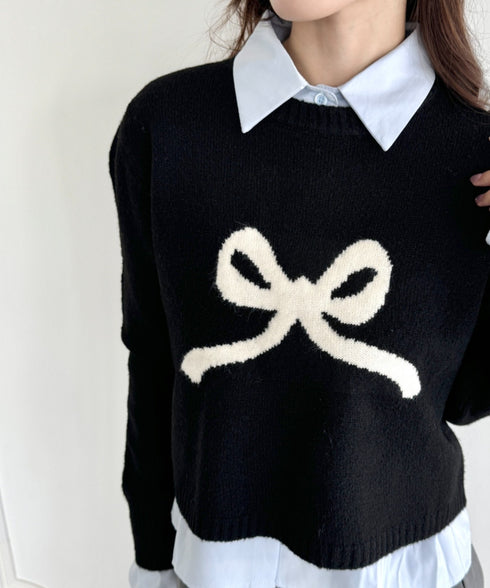 リボンジャガードニットトップス | LO2244062 | ブラック