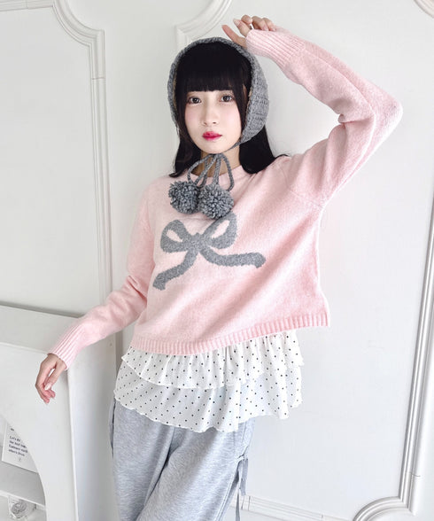 リボンジャガードニットトップス | LO2244062 | ピンク