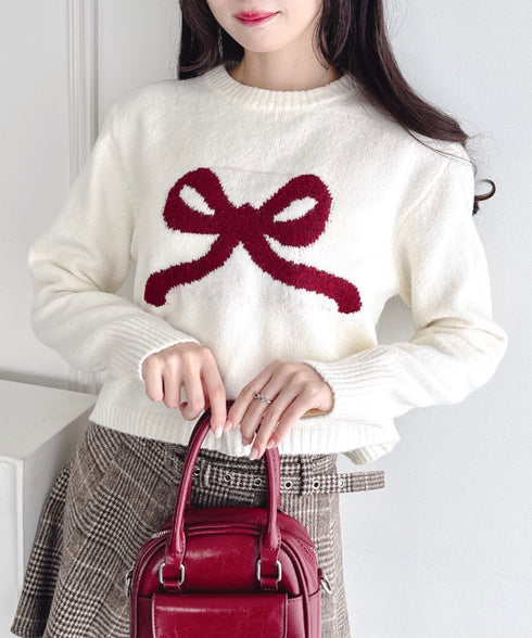 リボンジャガードニットトップス | LO2244062 | オフホワイト