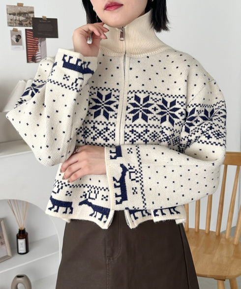 ノルディックカウチンジップニットカーディガン | CL2244021 | アイボリー