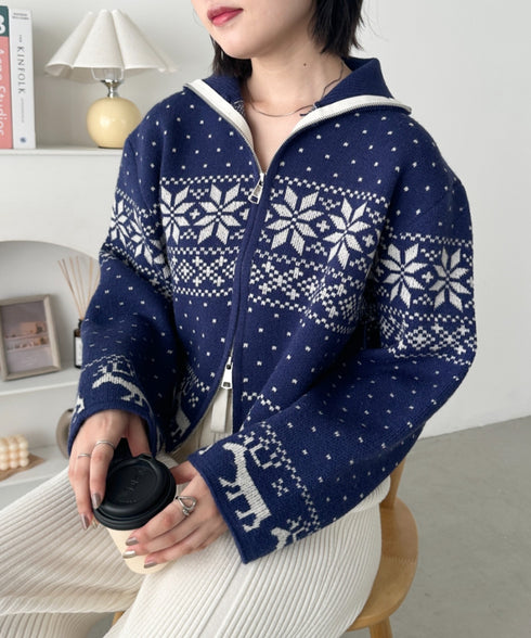 ノルディックカウチンジップニットカーディガン | CL2244021 | ブルー