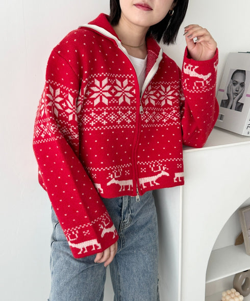 ノルディックカウチンジップニットカーディガン | CL2244021 | レッド